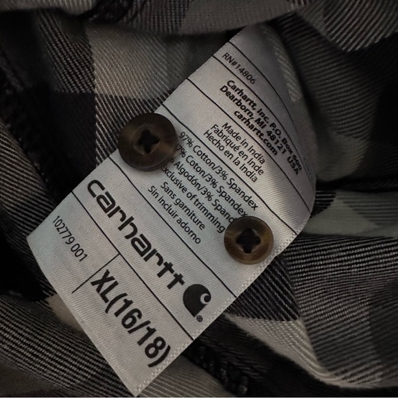 Carhartt Women’s Black Flannel Button Down Cotton Shirt Size XL - Picture 10 of 11